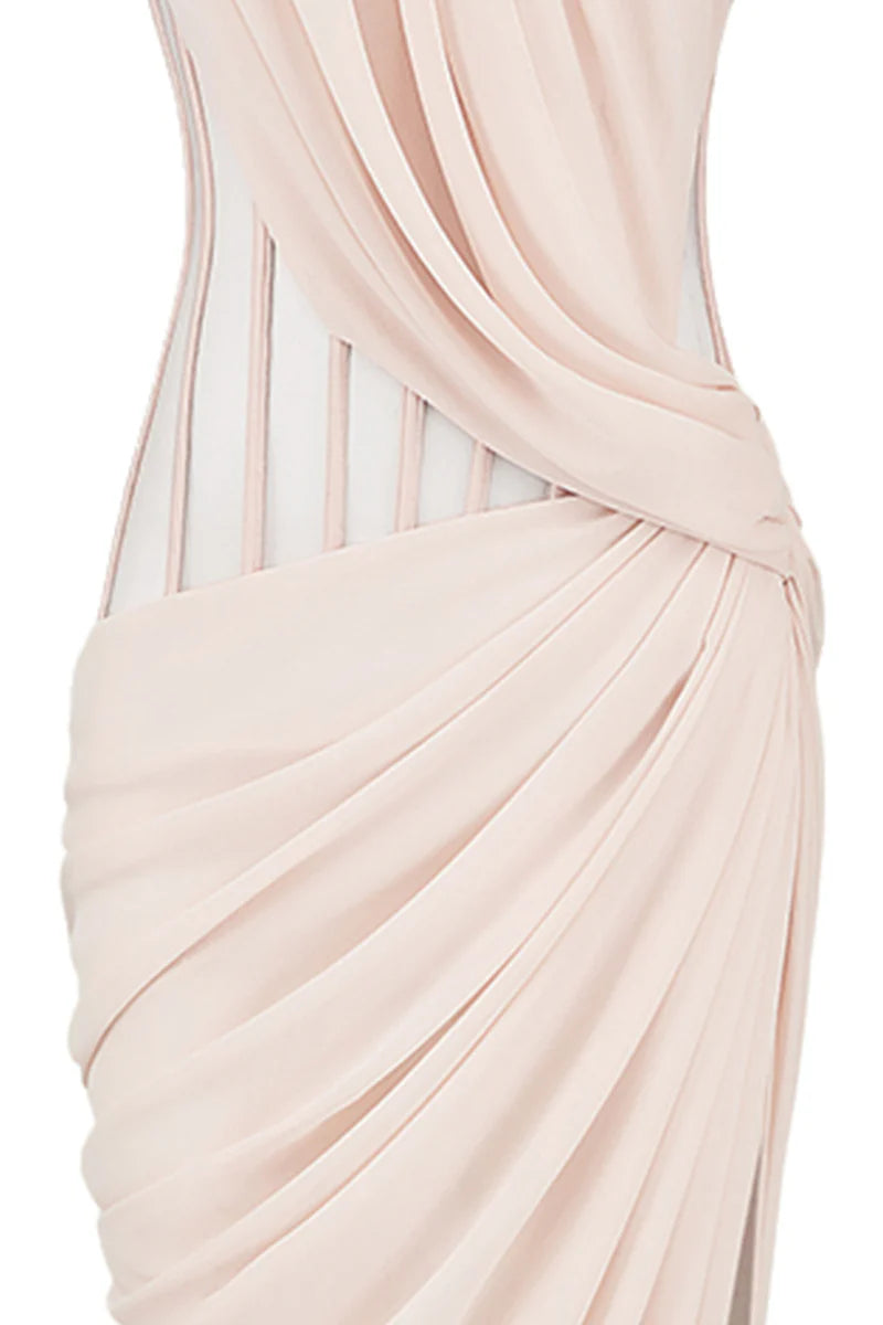 CREAM CORSET STRAPLESS CHIFFON GOWN - CULT MIA