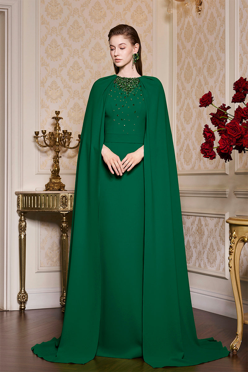 GREEN COLLAR PLEATED CAPE DRESS - CULT MIA