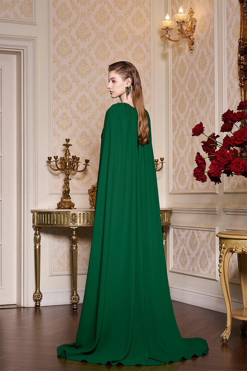 GREEN COLLAR PLEATED CAPE DRESS - CULT MIA