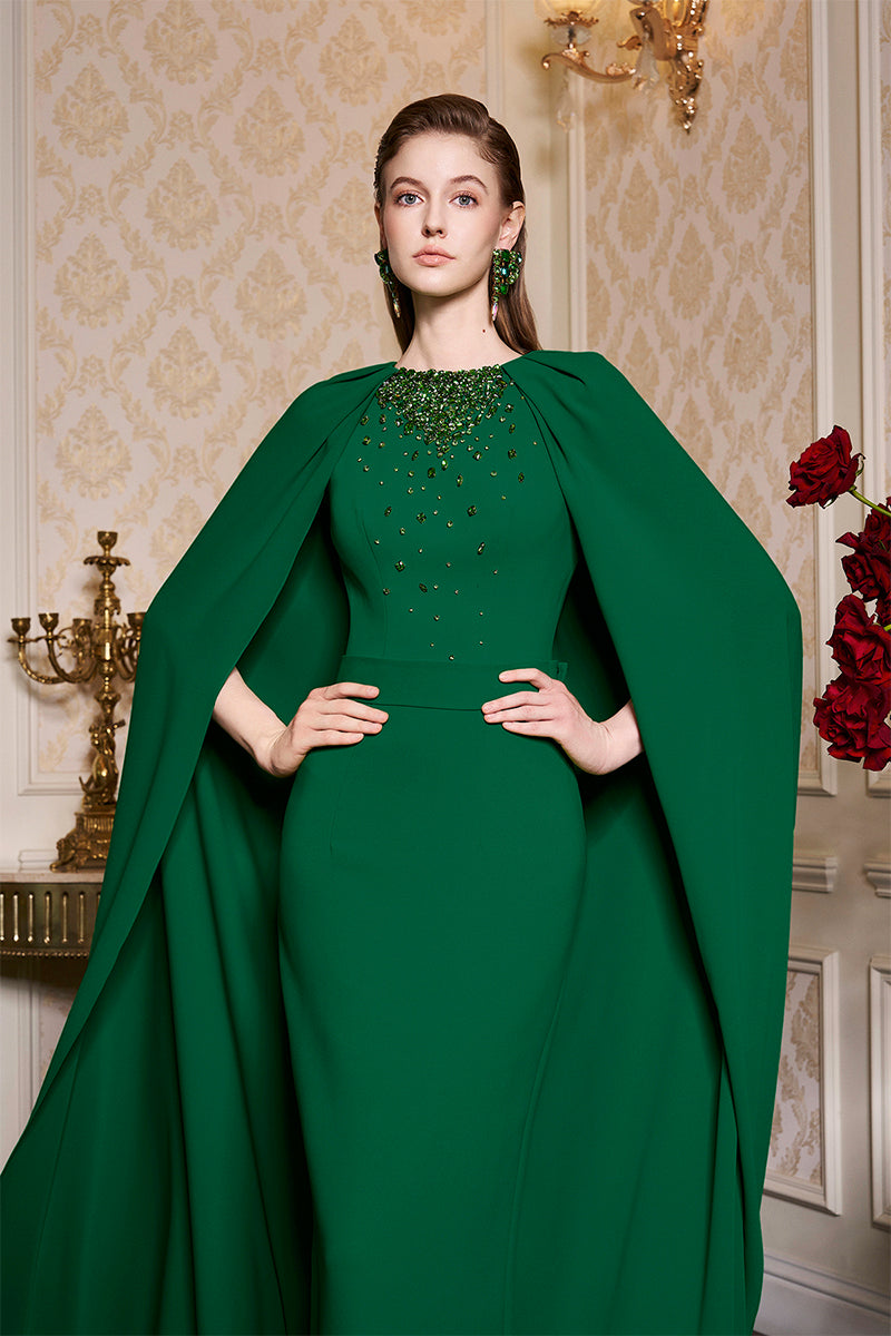 GREEN COLLAR PLEATED CAPE DRESS - CULT MIA