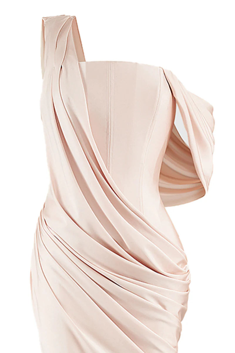 CREAM ASYMMETRIC SLEEVED  FLOOR LENGTH GOWN - CULT MIA