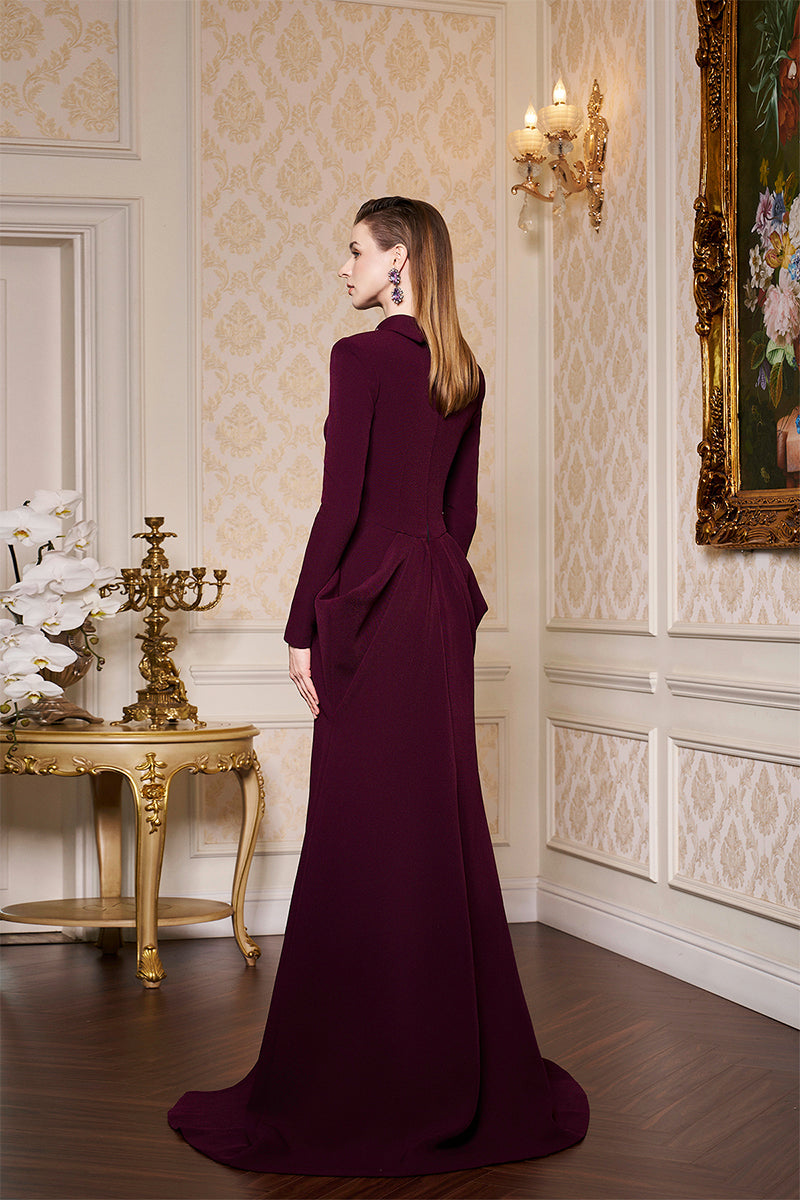 DE-CONSTRUCTED COLLAR WITH DRAPED WAIST GOWN - CULT MIA