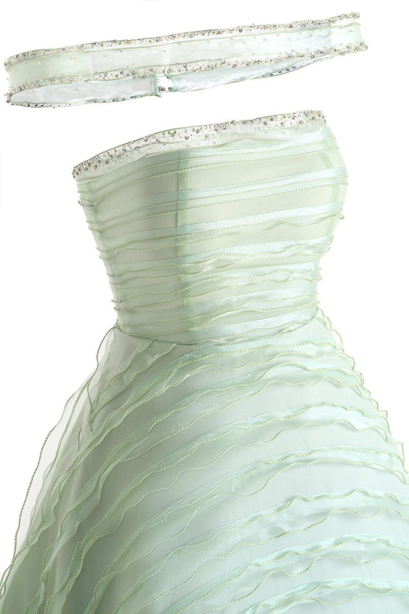 LIGHT MINT OFF SHOULDER ORGANZA MAXI DRESS - CULT MIA