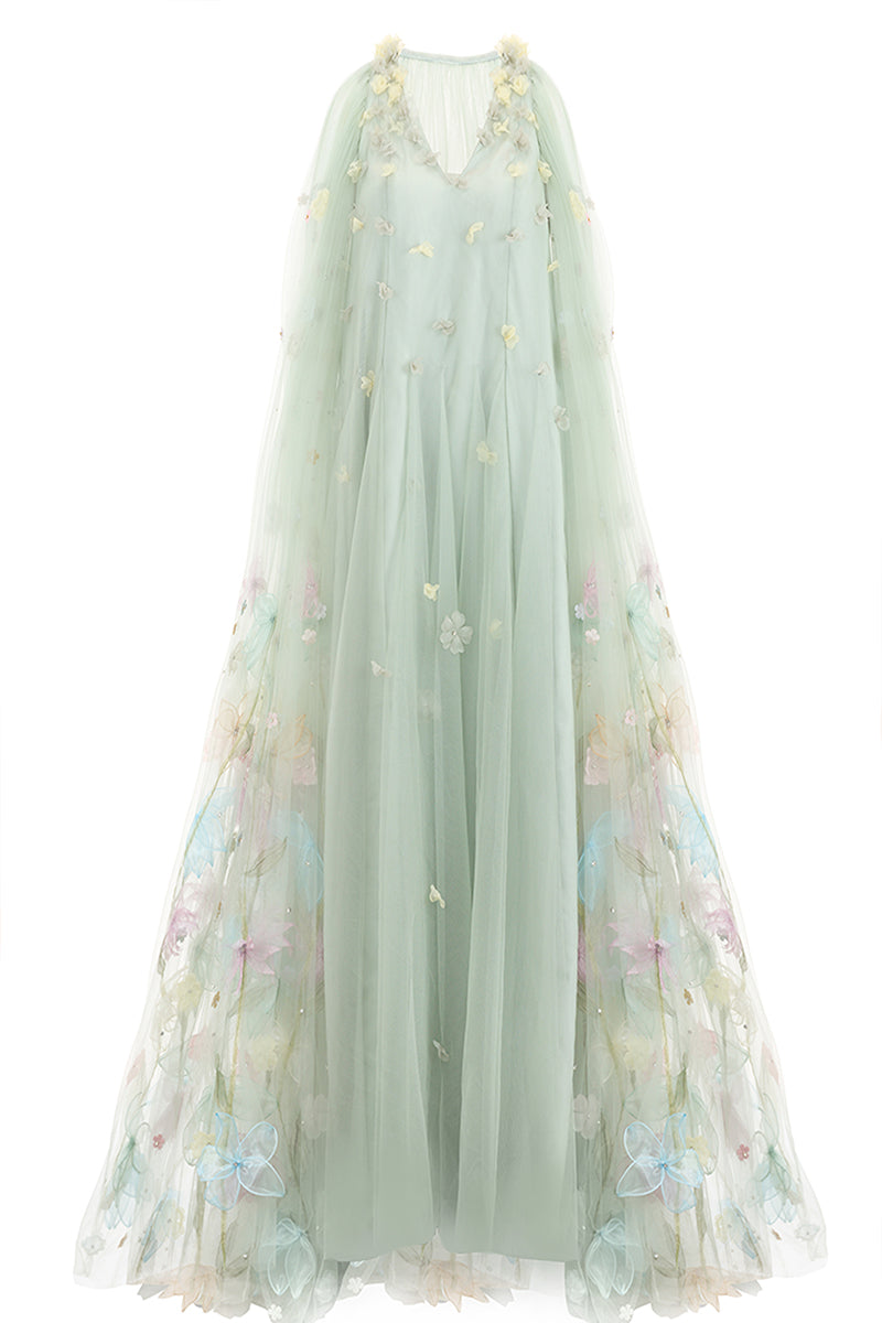 HAPPY CLOTHING LIGHT MINT GOWN WITH FLORAL DETAILS | Cult Mia HAPPY CLOTHING LIGHT MINT GOWN WITH FLORAL DETAILS | Cult Mia