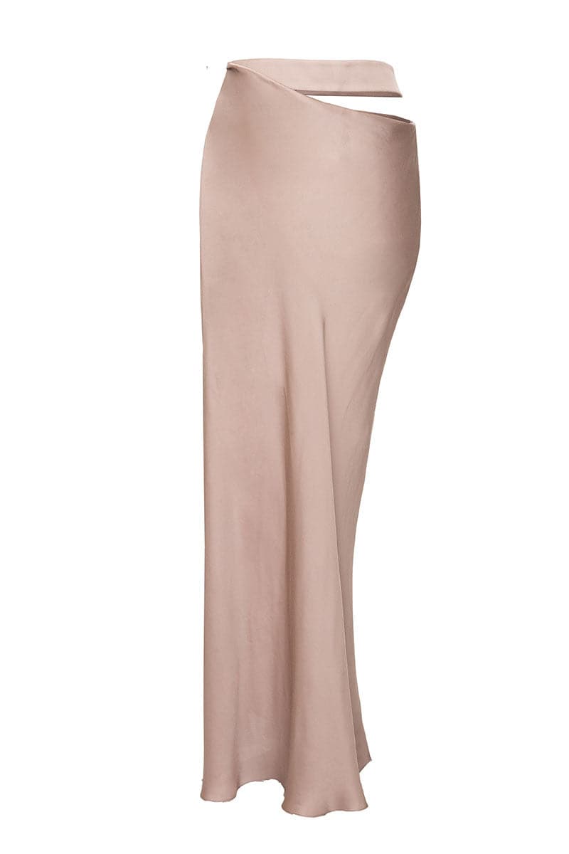 SILVER GRAY CUT-OUT LONG SKIRT - CULT MIA