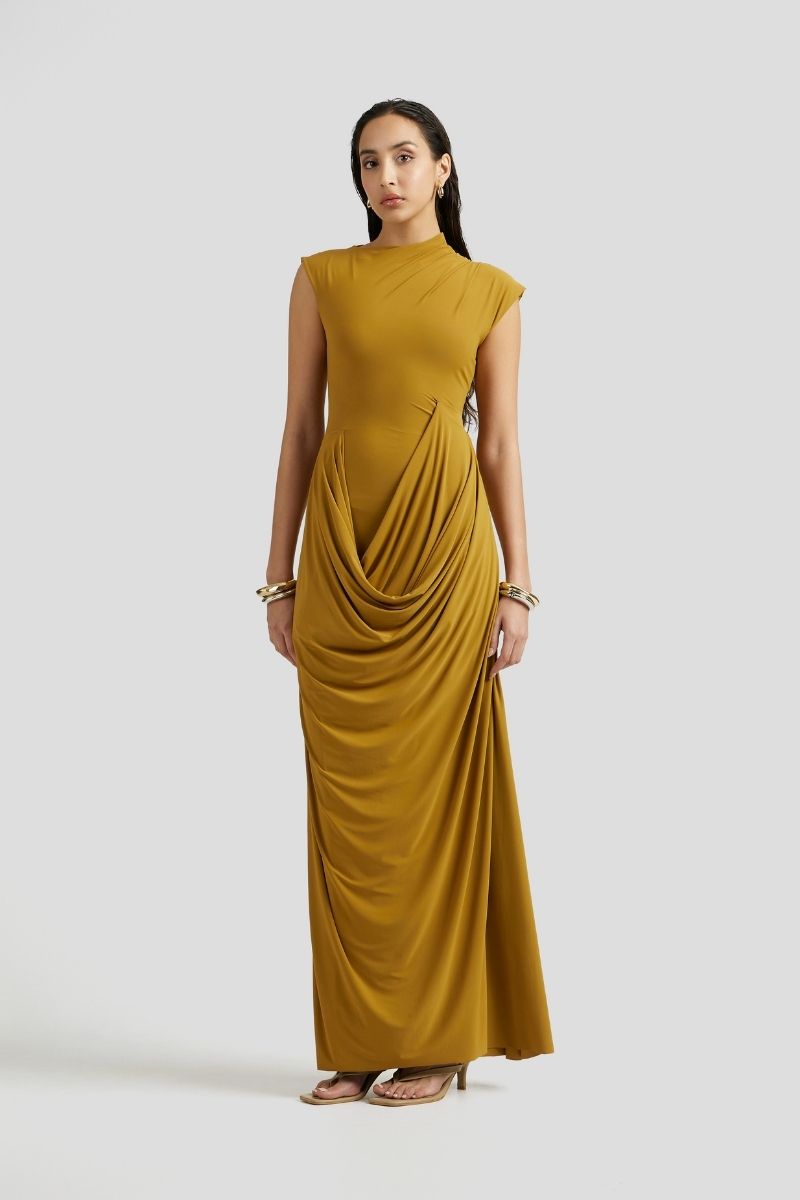 FIA MAXI DRESS IN OCHRE YELLOW - CULT MIA