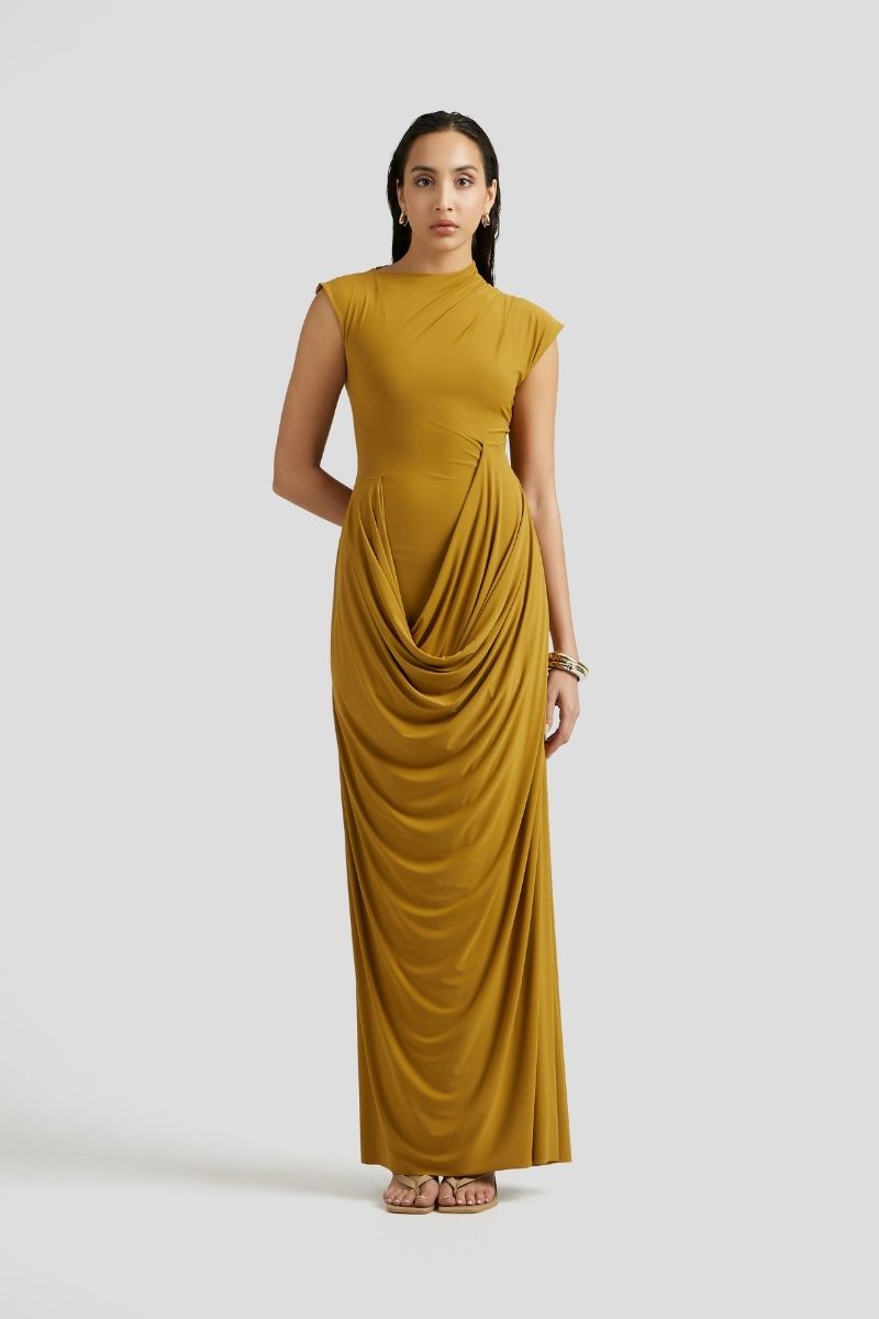 FIA MAXI DRESS IN OCHRE YELLOW - CULT MIA