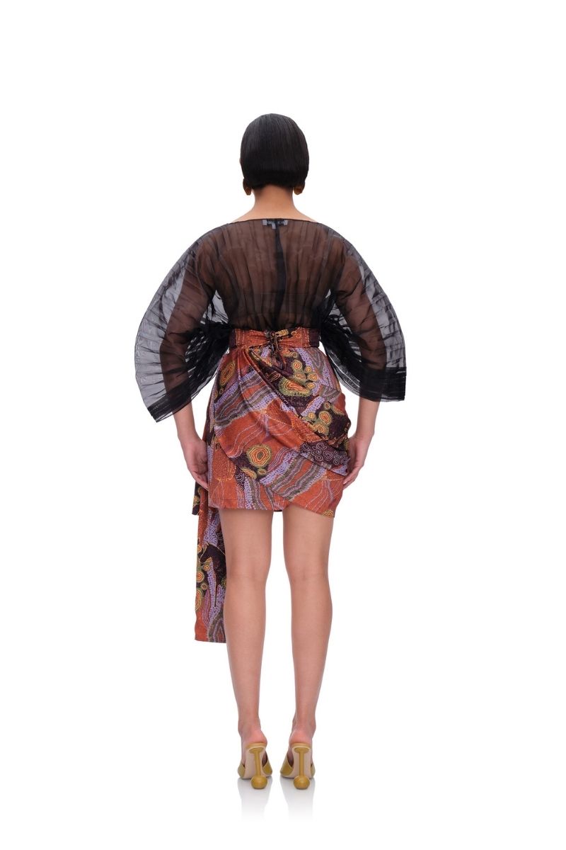 RIDA DRAPE MINI SKIRT IN KAVA PRINT - CULT MIA