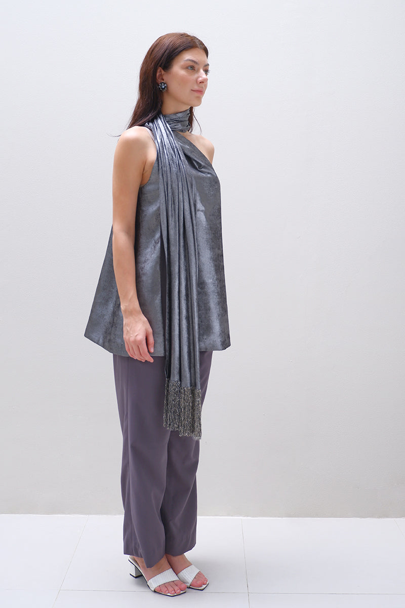 AMARA TOP IN METALLIC LIGHT GREY - CULT MIA