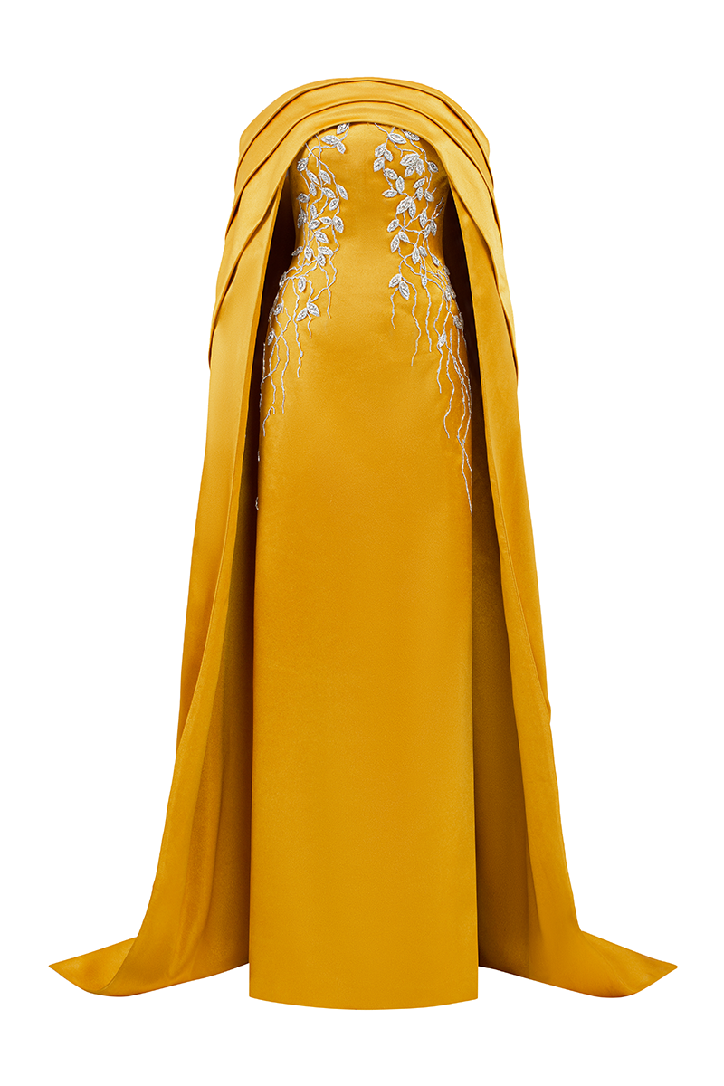 CURVED DRAPED OFF SHOULDER WITH LONG SLEEVE CAPE DRESS - CULT MIA