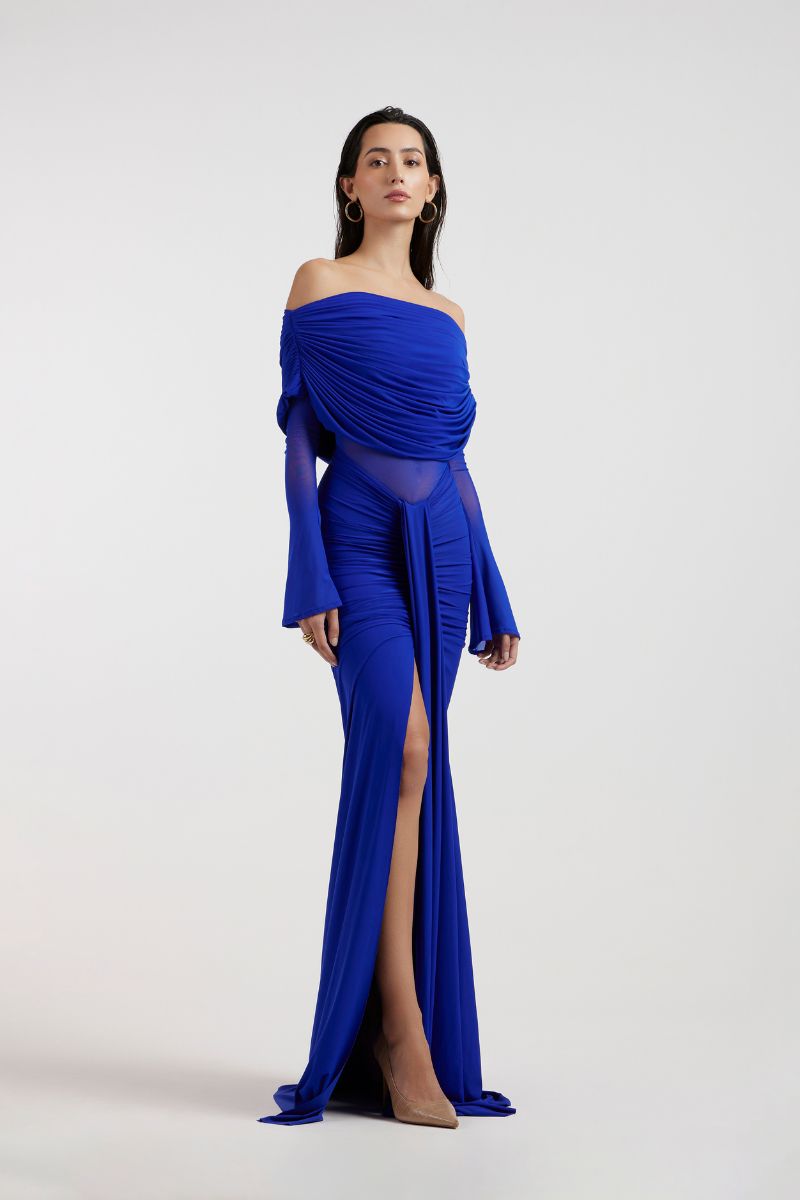 THALIA OFF SHOULDER COBALT DRESS - CULT MIA