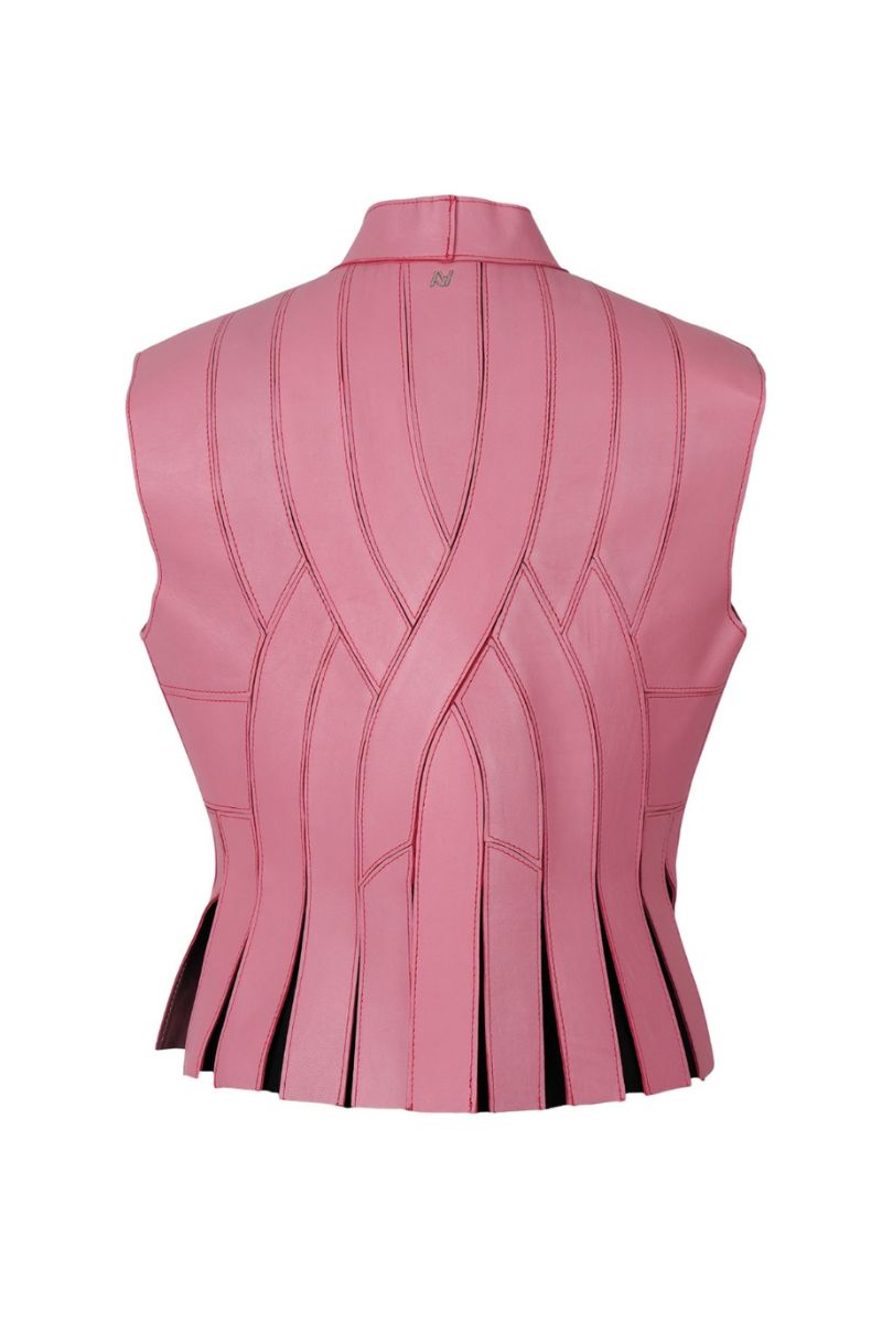 BRIANNA II LEATHER VEST IN BLUSH PINK - CULT MIA