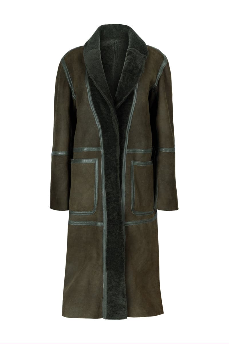 ZINA BIKER GREEN SHEARLING COAT - CULT MIA