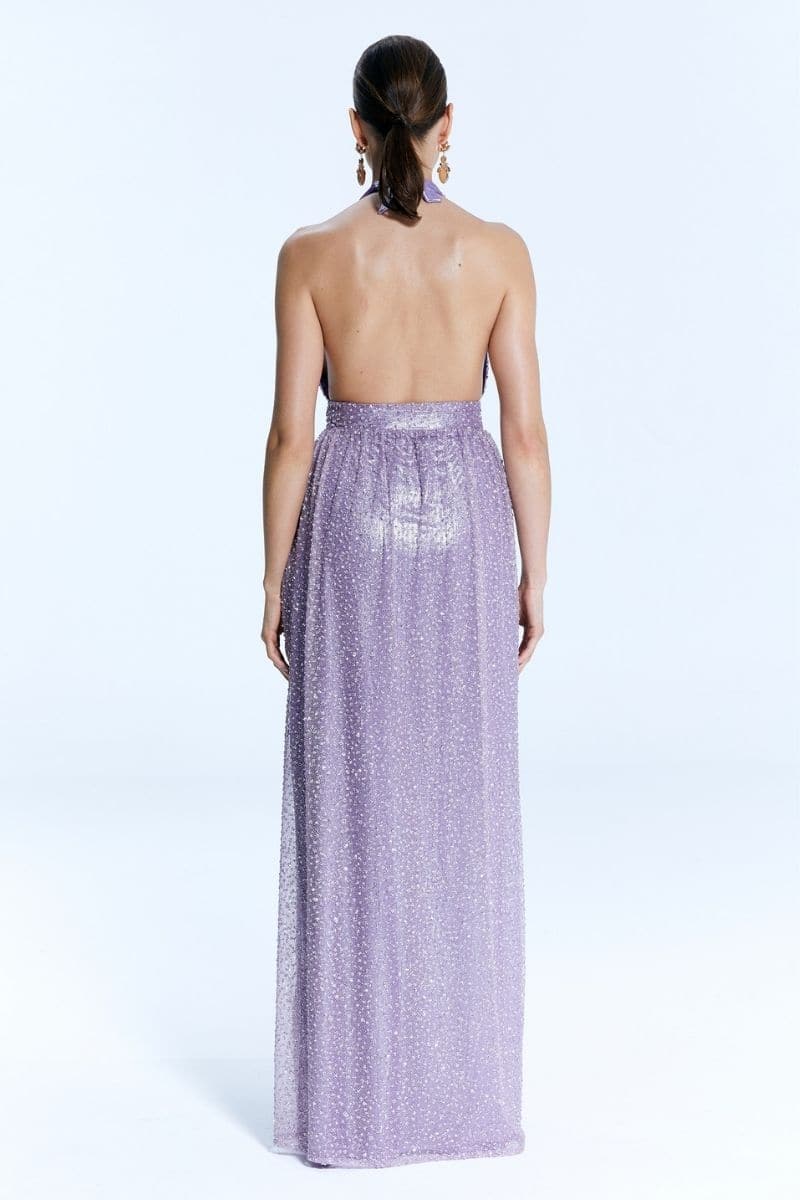 VILLA D'ESTE PURPLE V-NECK GOWN - CULT MIA