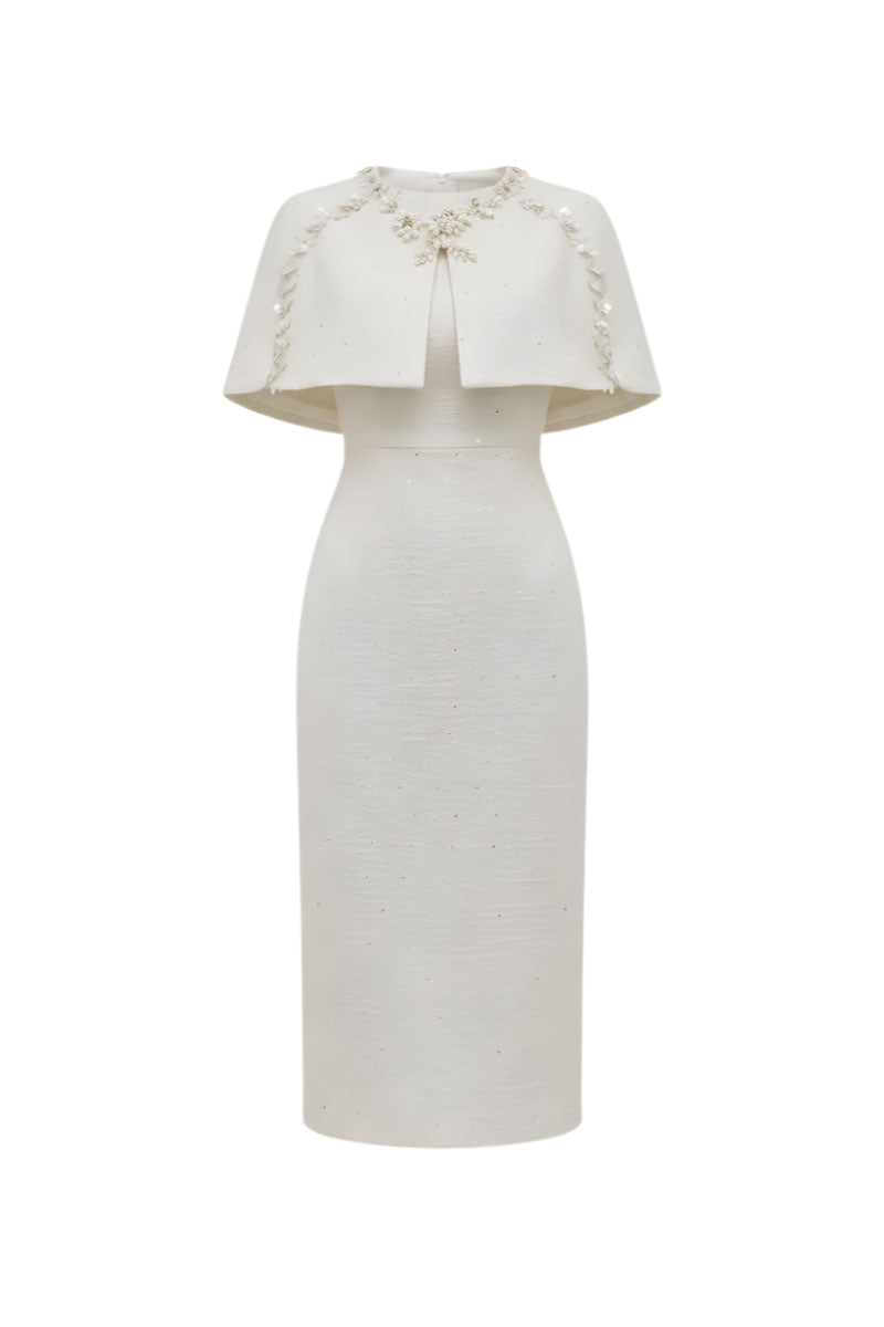 knee length dresses for ladies Amy Formal Crepe Faux Pearl Sleeve Midi Dress main image 1