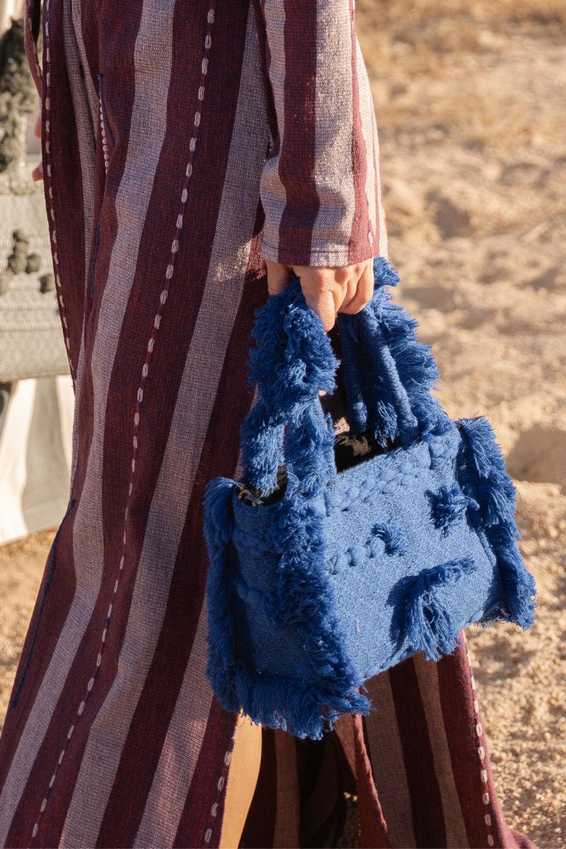 MINI POKA NAVY BLUE TOP HANDLE BAGS - CULT MIA