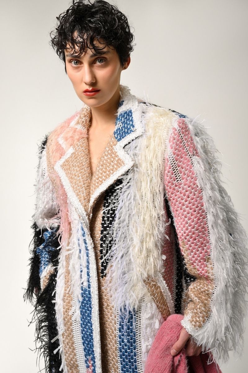 OVERSIZED COAT WITH SHOULDER PADS IN LIGHT MULTI - CULT MIA