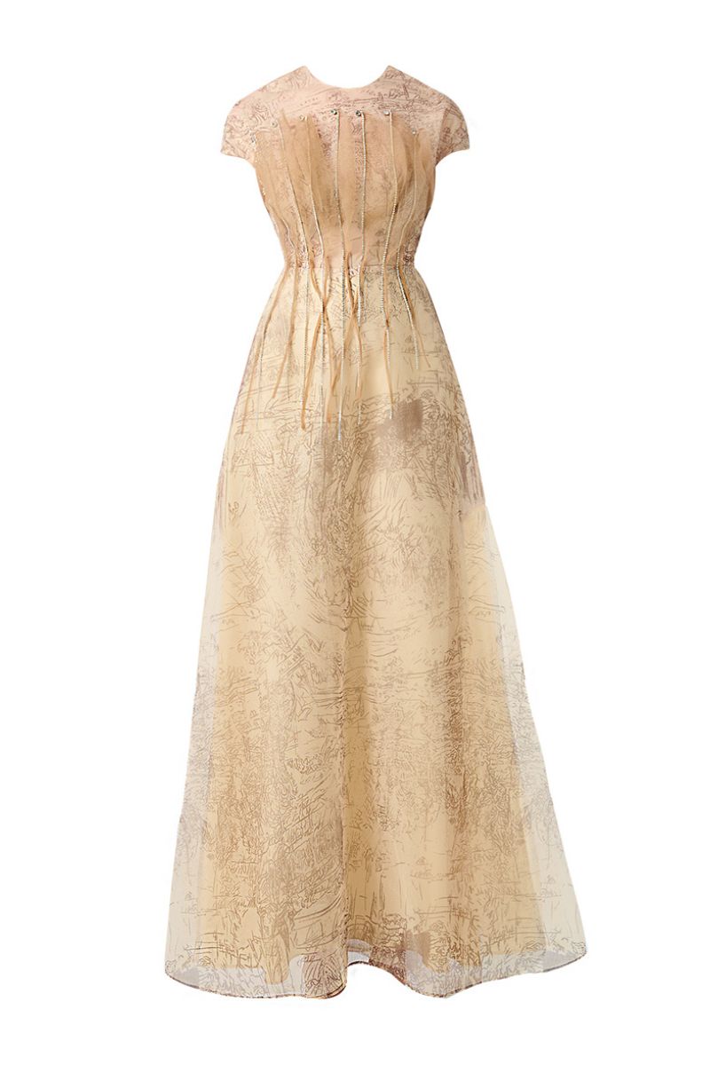 BEIGE ORGANZA MIDI DRESS | CULT MIA | HAPPY CLOTHING BEIGE ORGANZA MIDI DRESS | CULT MIA | HAPPY CLOTHING
