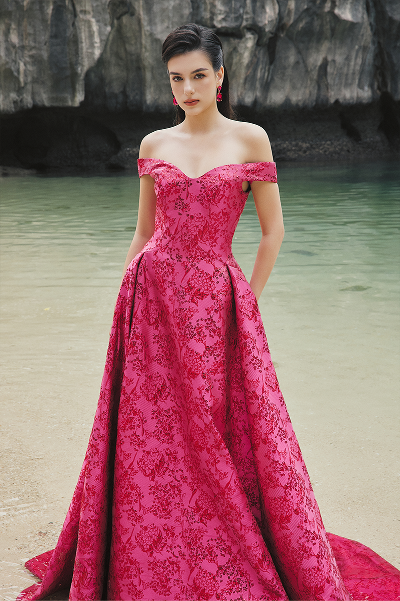OFF SHOULDER FLORAL PATTERN FULL DRESS - CULT MIA