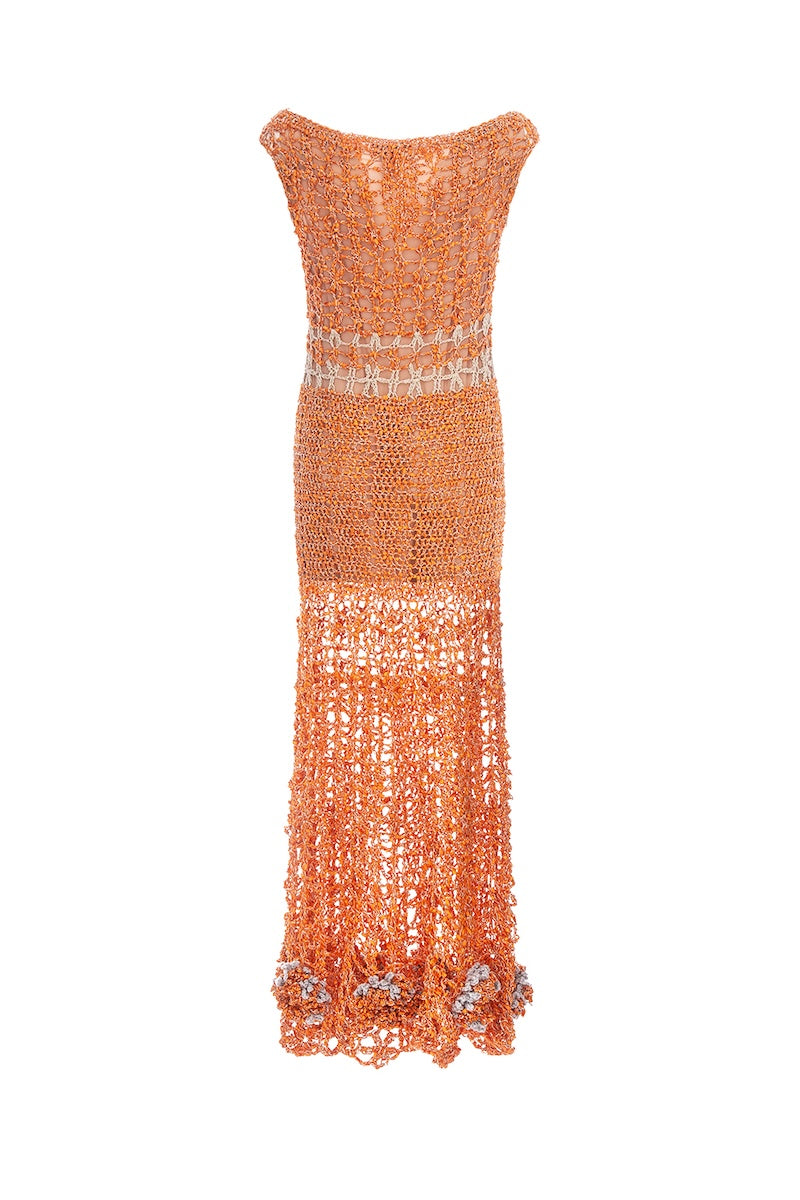 ORANGE CHRYSANTHEMUM HANDMADE MAXI CROCHET DRESS - CULT MIA