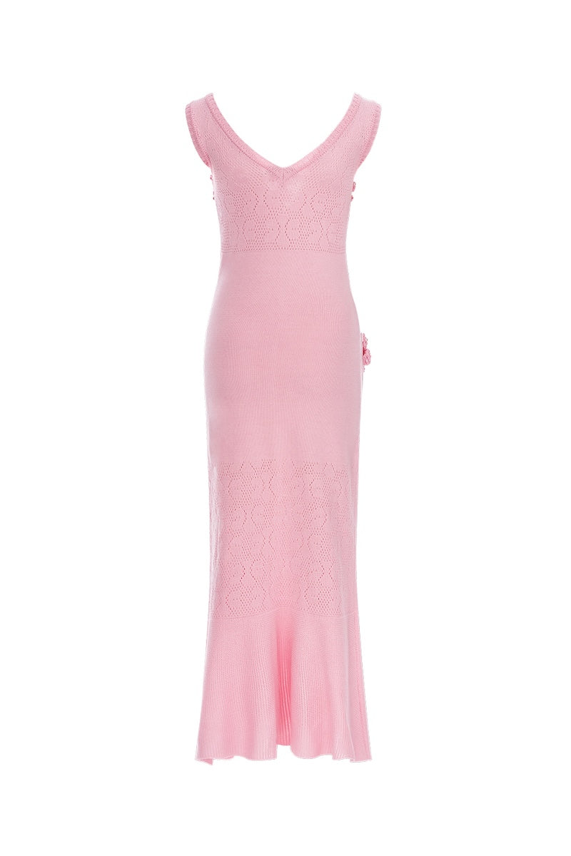 ROSE VANILLA KNIT DRESS WITH HANDMADE KNIT DETAILS - CULT MIA