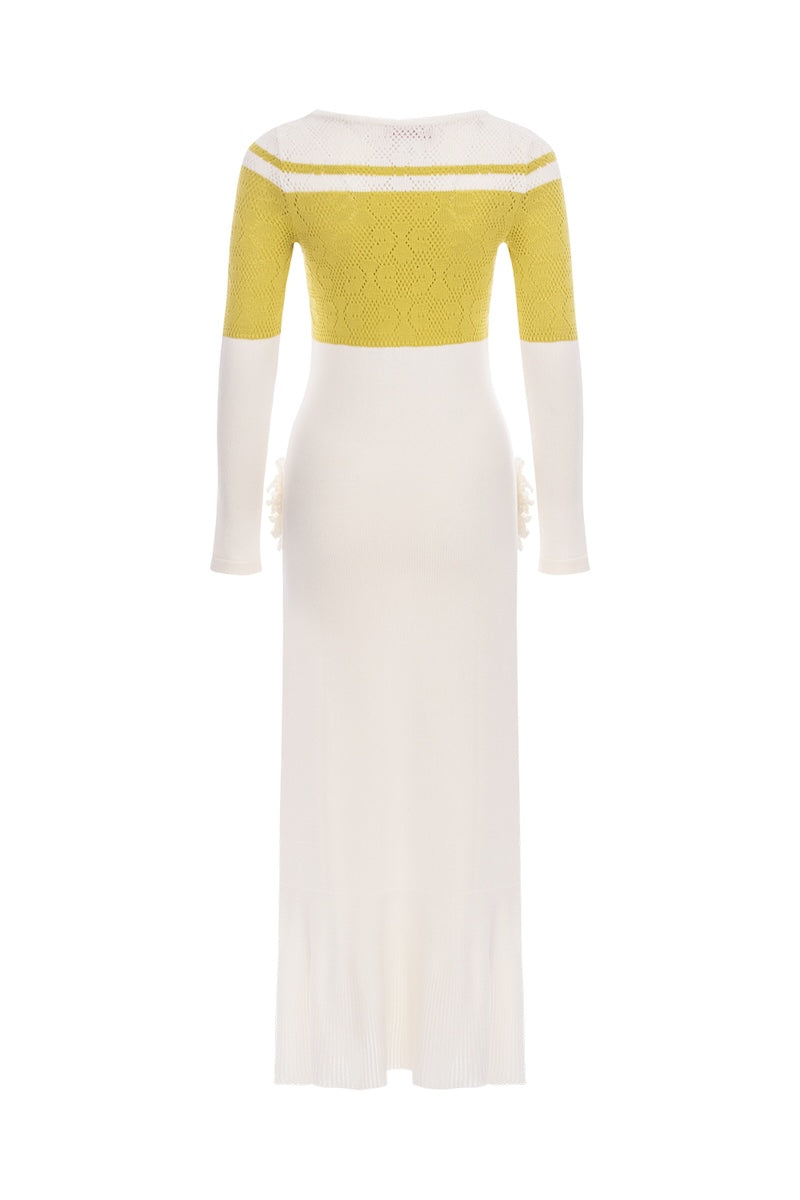 CHRYSANTHEMUM WHITE KNIT DRESS WITH SWAROVSKI DETAILS - CULT MIA