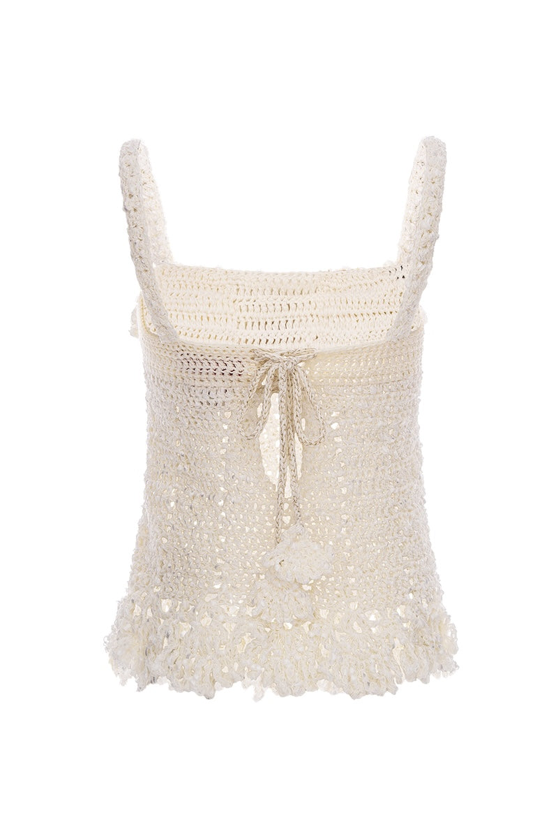 CHRYSANTHEMUM WHITE HANDMADE CROCHET TOP - CULT MIA