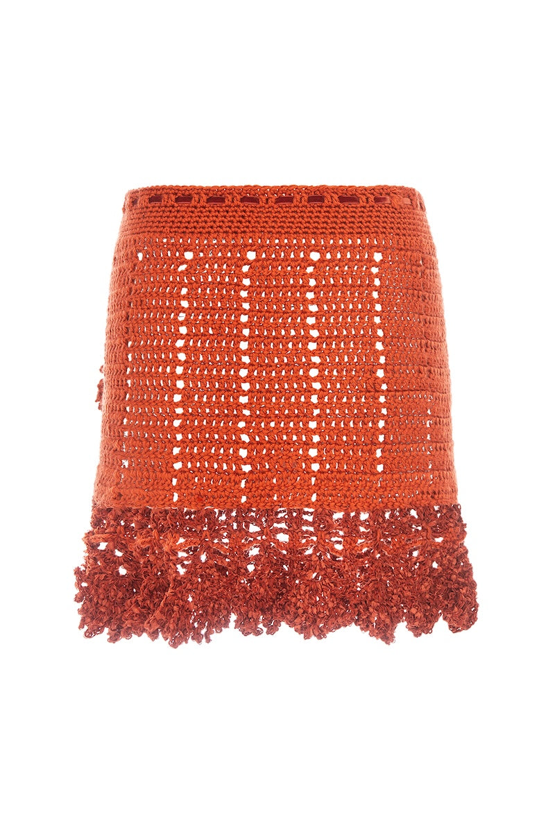 CHRYSANTHEMUM TERRACOTTA HANDMADE CROCHET MINI SKIRT - CULT MIA