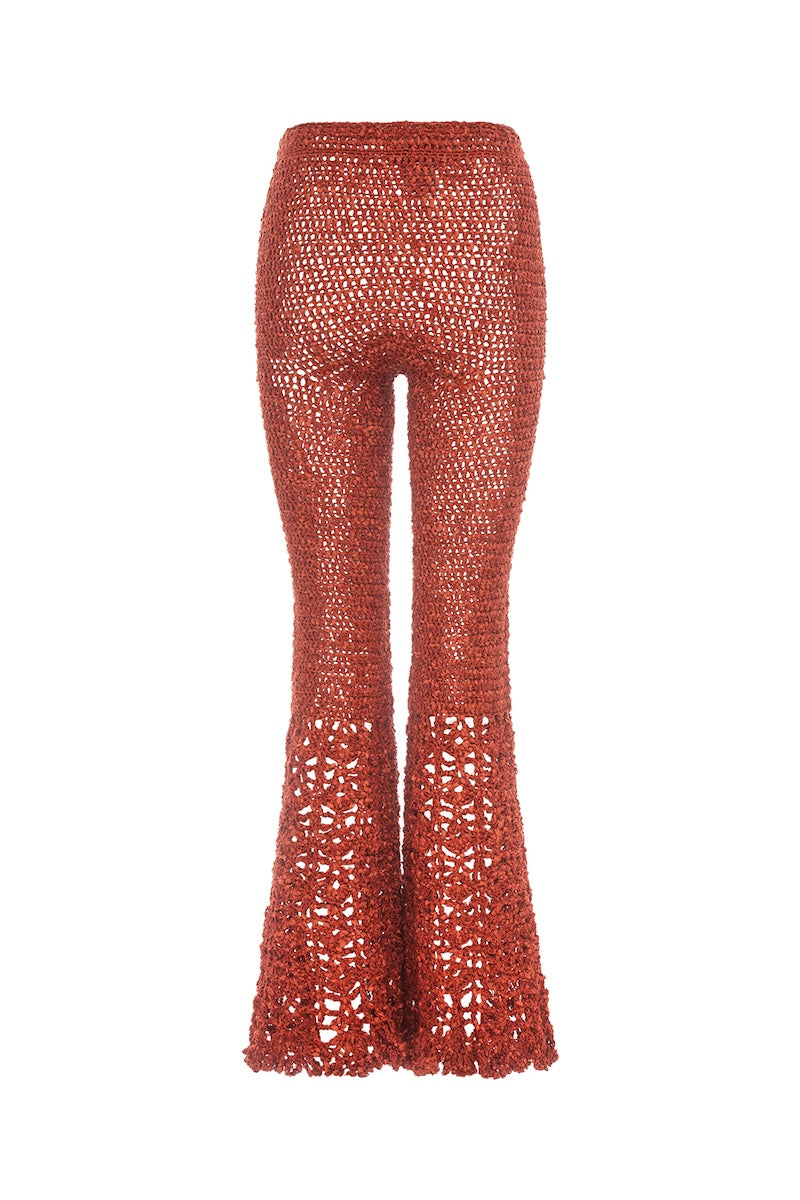 CHRYSANTHEMUM TERRACOTTA HANDMADE CROCHET PANTS - CULT MIA