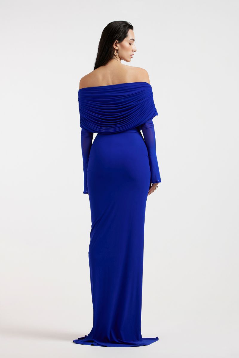 THALIA OFF SHOULDER COBALT DRESS - CULT MIA