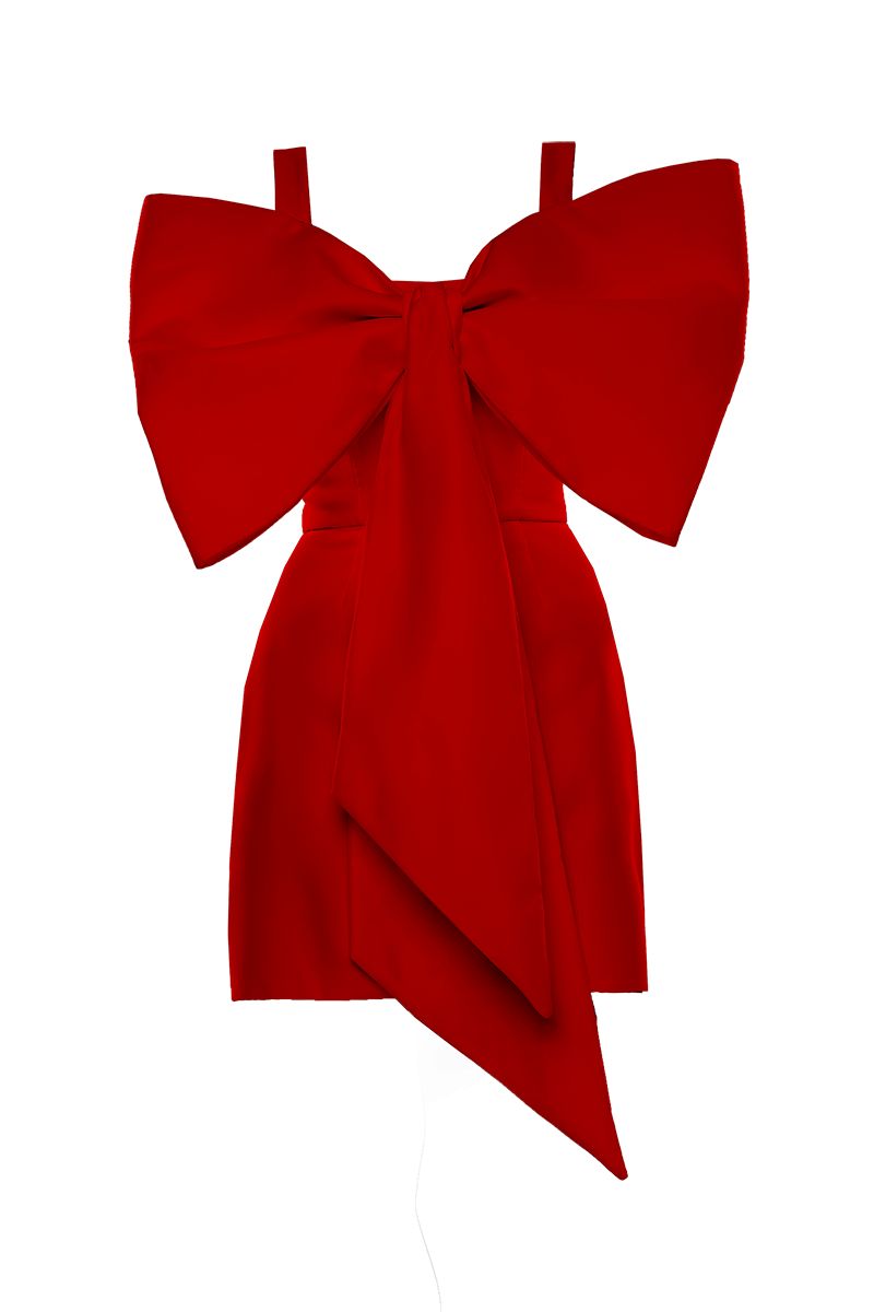 LUNA RED MINI DRESS WITH BIG BOW - CULT MIA