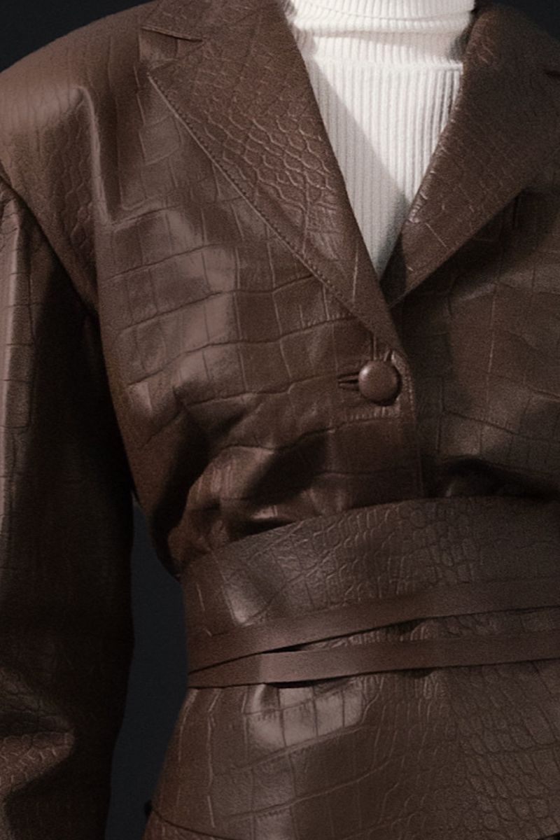 EVERETT LEATHER COAT BROWN IN CROC - CULT MIA