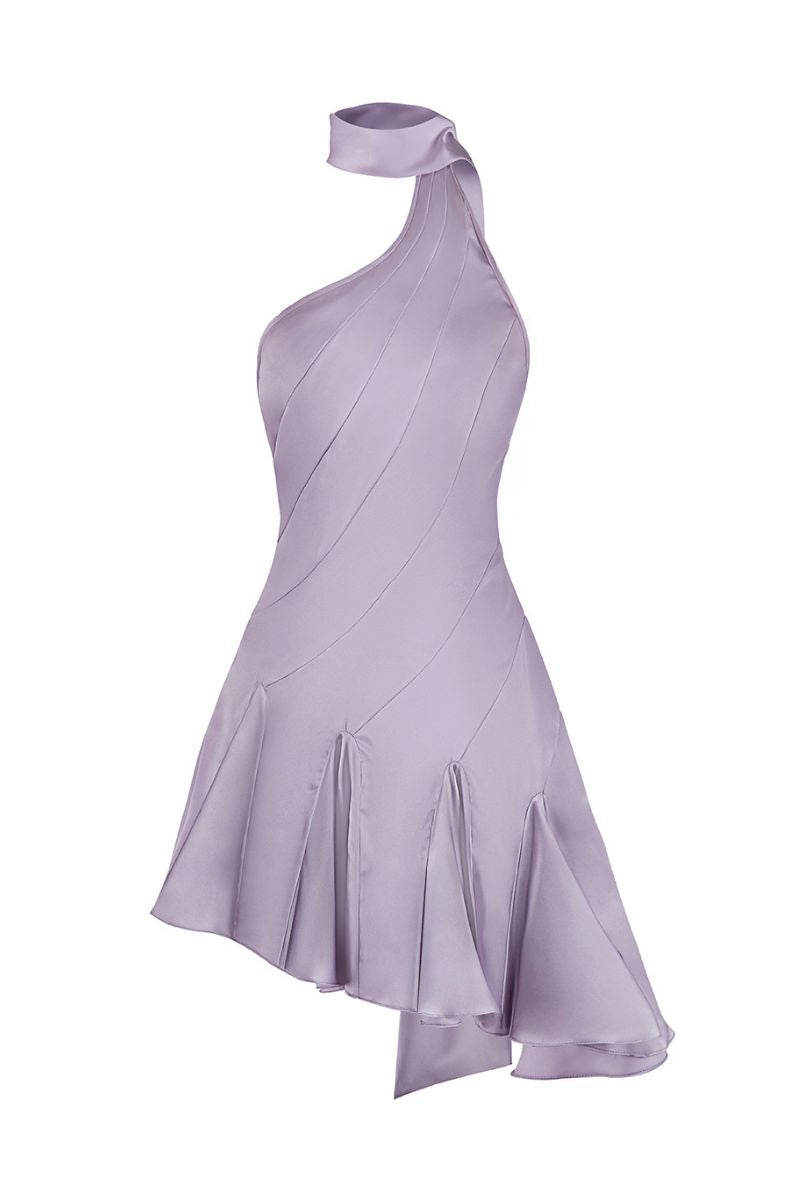 mia asymmetrical mini dress lilac Satiny asymmetric dress Purple For Women