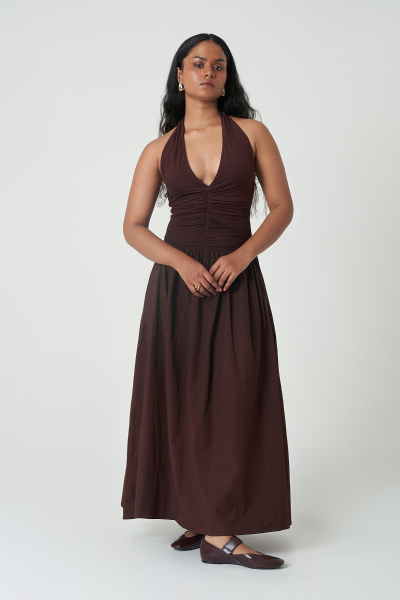 CANNES DRESS IN DARK WALNUT - CULT MIA