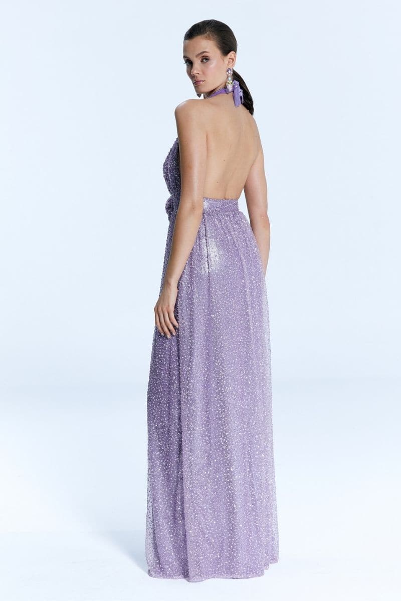 VILLA D'ESTE PURPLE V-NECK GOWN - CULT MIA