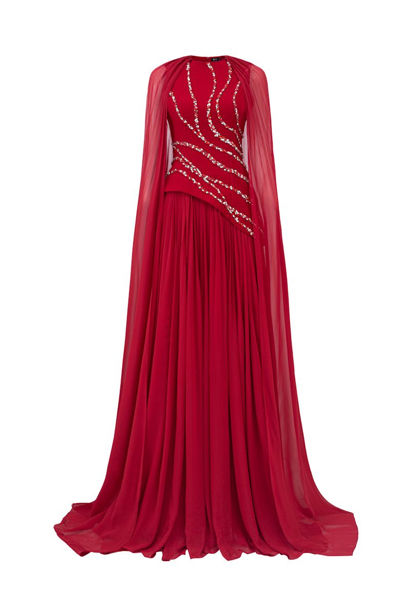 pleated chiffon combined dress Plunging Neck Flared Sleeves Pleated Chiffon Dresses Dark Green / M