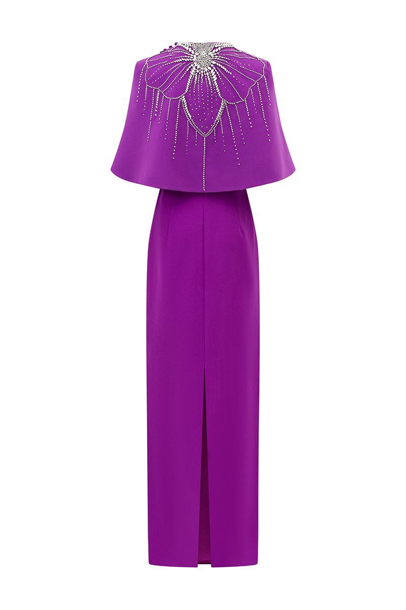 PURPLE SIDES STONE EMBELLISHMENTS STRAIGHT GOWN - CULT MIA