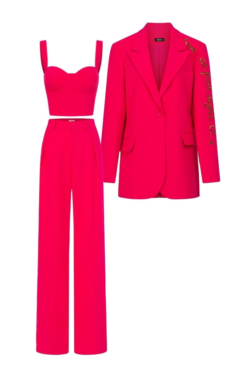 PINK ERICA TEXTURE ATTACHED JACKET SET - CULT MIA