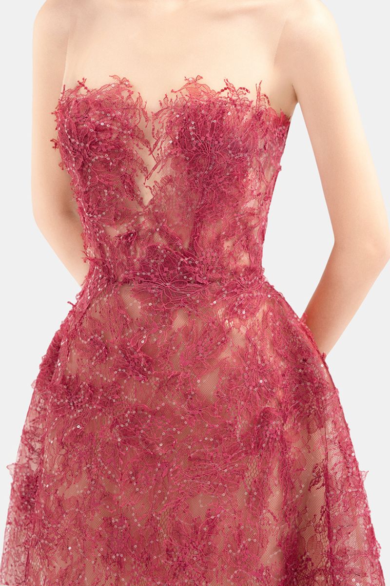 RED BEADED LACE MIDI DRESS - CULT MIA