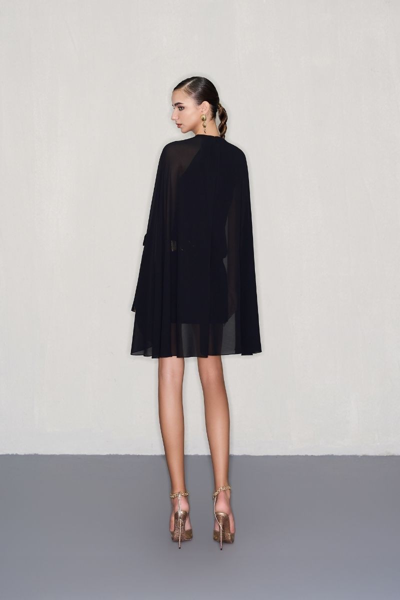 CAPE MINI DRESS WITH GOLD BELT - CULT MIA