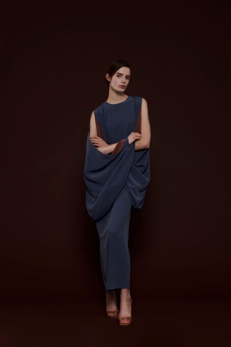 COLOR-CONTRAST SLEEVE KAFTAN IN BLUE - CULT MIA