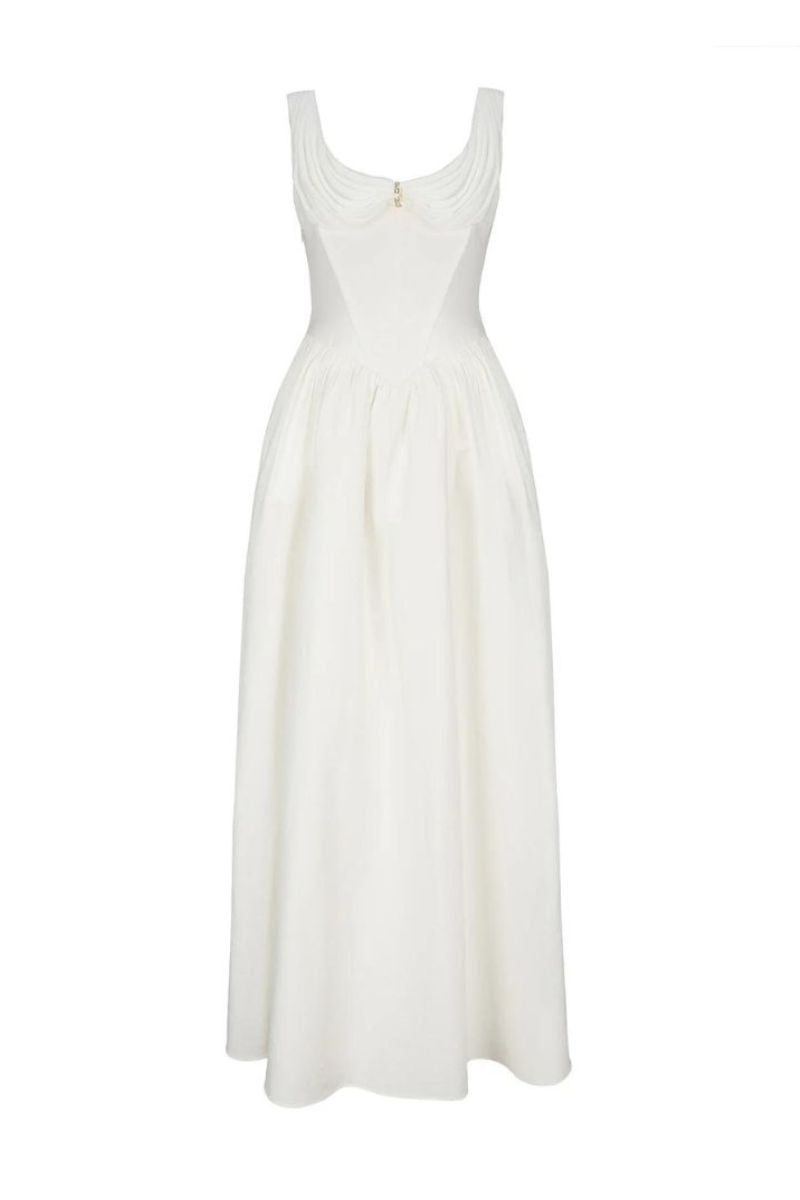 VIVIAN WHITE LINEN MIDI DRESS - CULT MIA