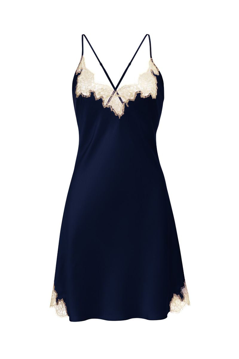LACE-TRIMMED SLIP DRESS IN BLUE - CULT MIA