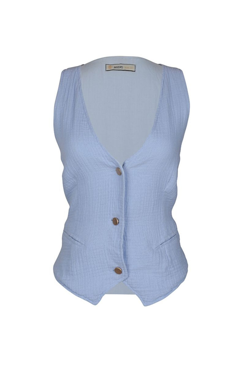 BLUE LINEN V-NECK GILET - CULT MIA