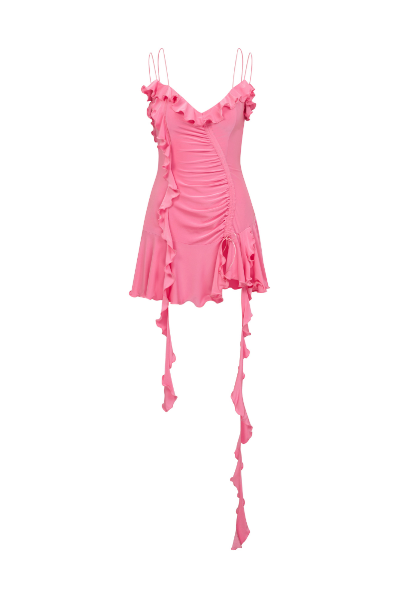 JERSEY DRESS WITH RUFFLES IN PINK - CULT MIA