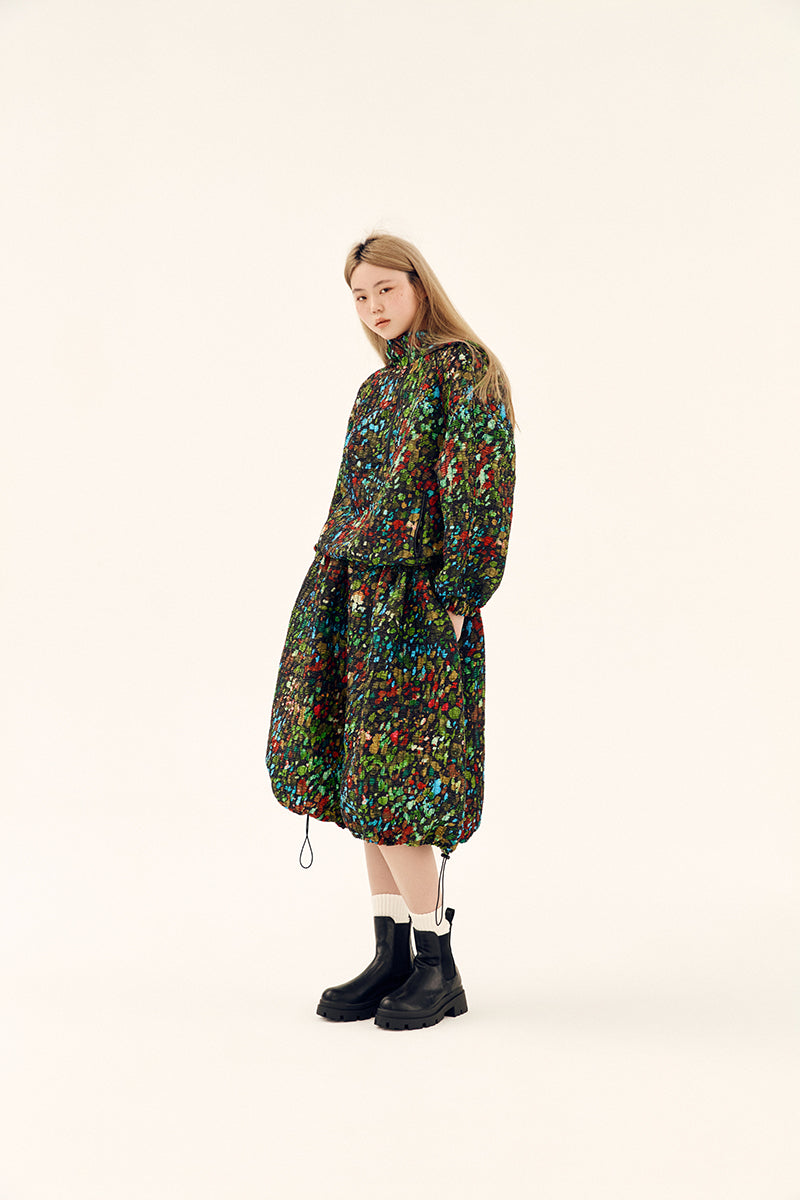 PRINTED SHIRRED WINDBREAKER IN MULTICOLOR - CULT MIA