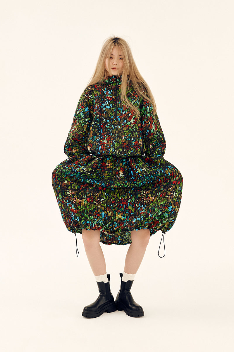PRINTED SHIRRED WINDBREAKER IN MULTICOLOR - CULT MIA