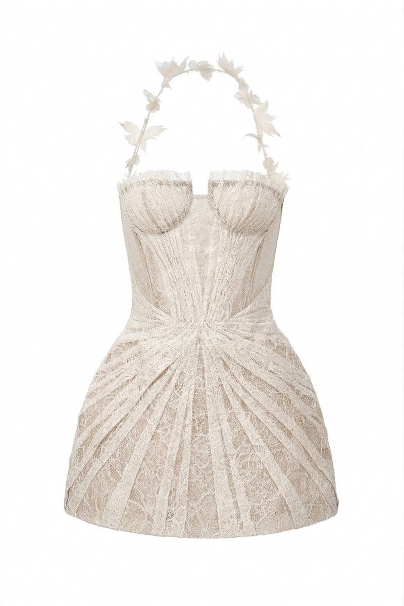 EVELINE LACE DRESS IN BEIGE