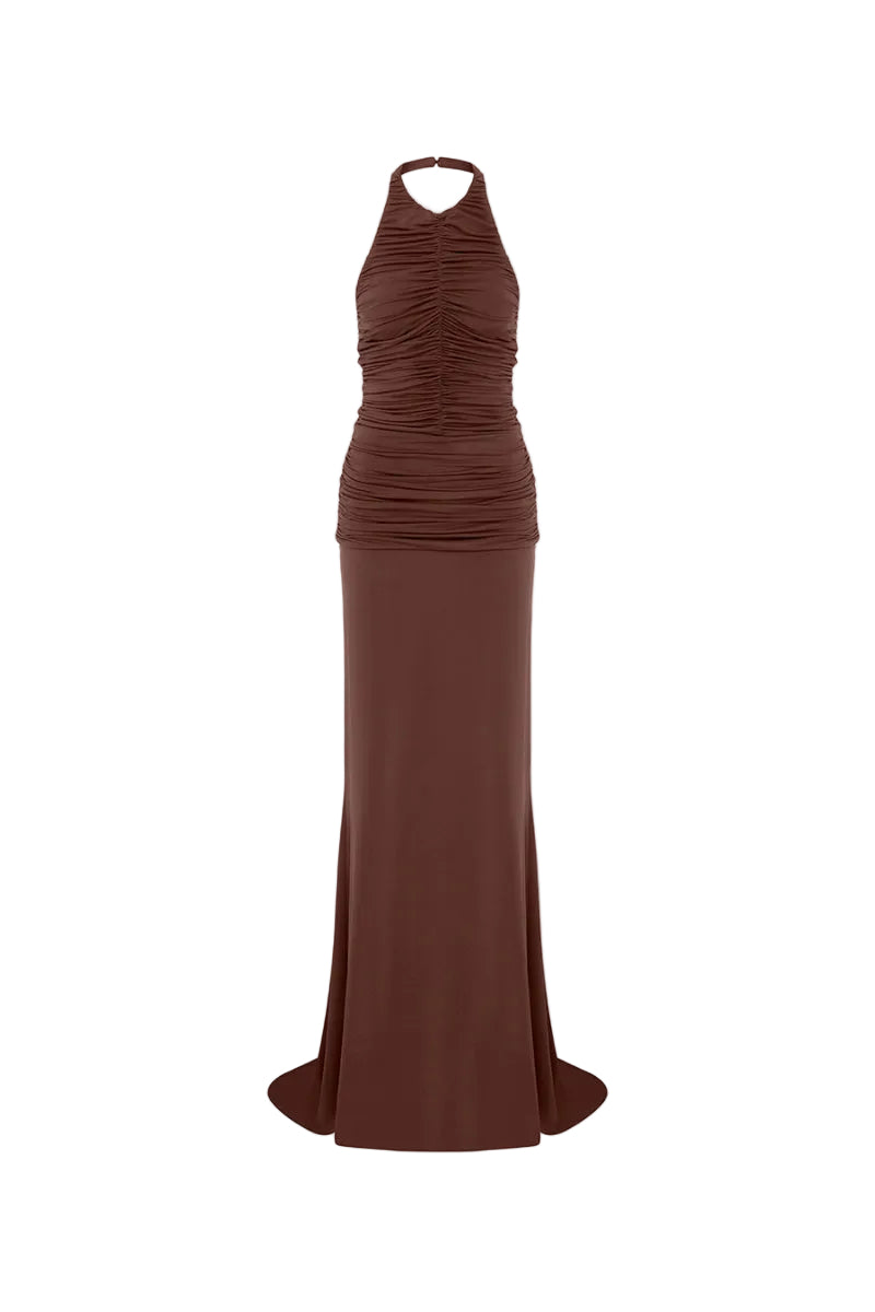 brown maxi dress formal ILA RAMI MAXI DRESS IN BROWN