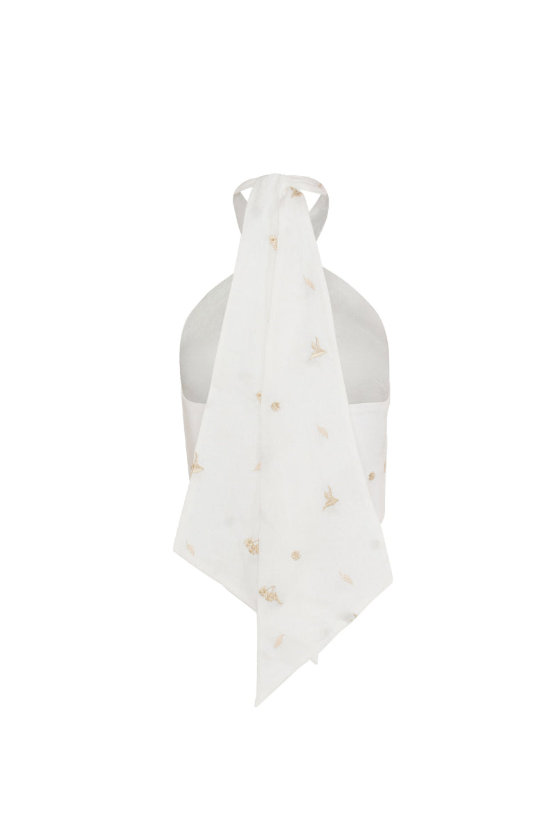 LILIES PAREO HALTER TOP IN WHITE GOLD - CULT MIA